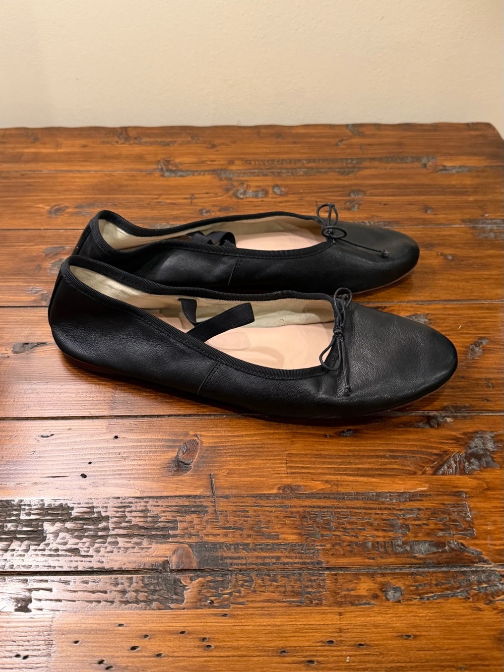 Loeffler Randall Black Leather Ballet Flats with Bow